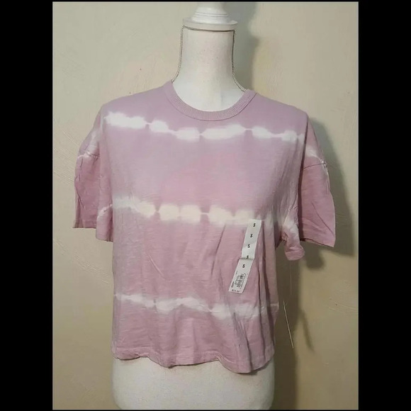 NWT SO Juniors' Cropped Boxy Tie Dye Tee Size Small Pink White - Picture 10 of 12